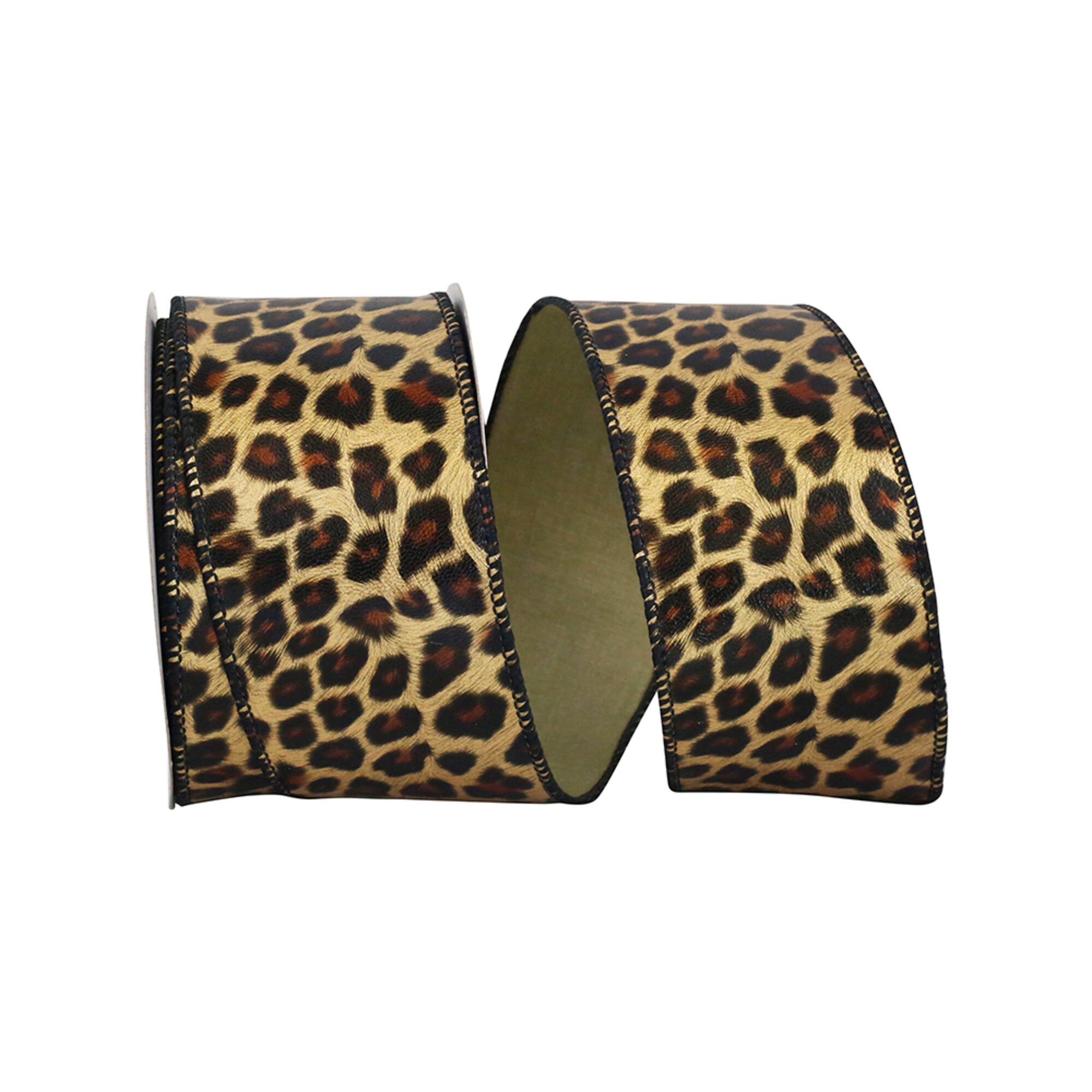 JAM Paper 2.5" x 10yd. Leatherette Wired Leopard Ribbon